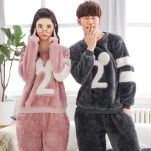 Модный зимний Пижамный комплект для мужчин и женщин, ночная фланелевая домашняя одежда для любовной пары совпадающие для пары пижамы для взрослых