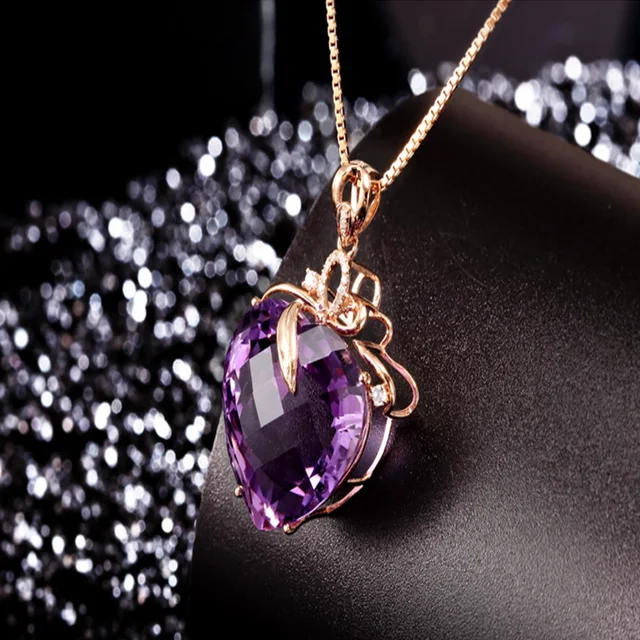 Women Necklace Pendant High Quality Heart Shape Amethyst Pendant Rose Gold Necklace Jewelry Charm Wedding Party Women Necklace Pendant High Quality Heart Shape Amethyst Pendant Rose Gold Necklace Jewelry Charm Wedding Party Fine Jewelry