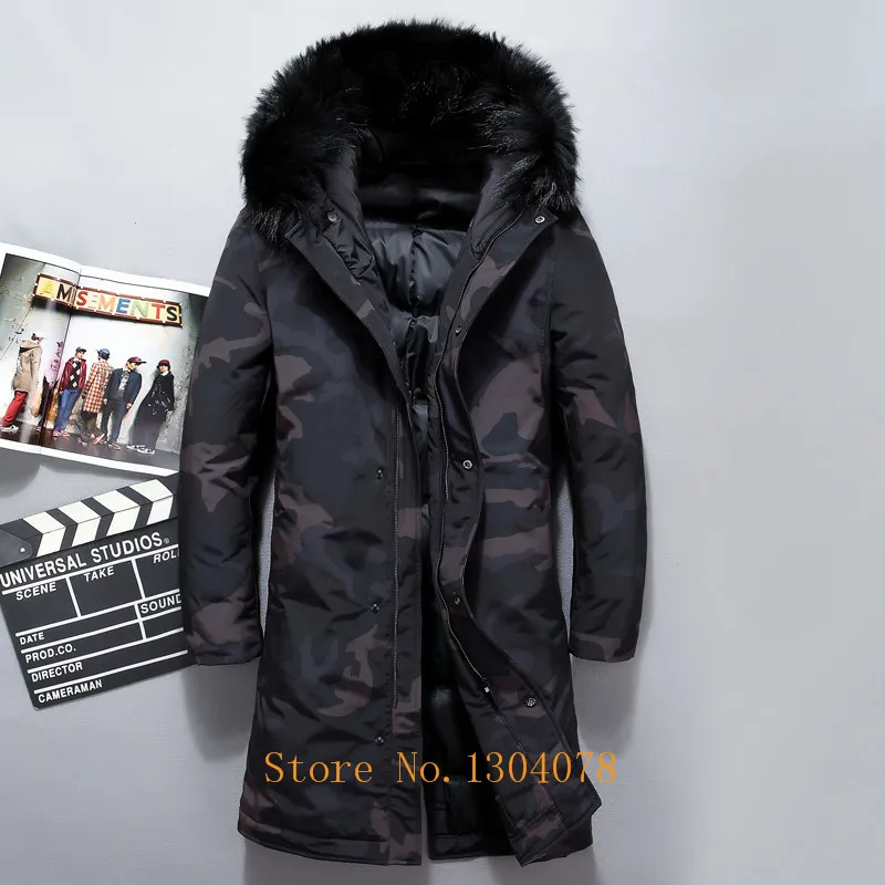 30 C русские зимние камуфляжные мужские зимние куртки с меховым воротником, длинное пальто для мужчин Tace& Shark, длинная мужская куртка на белом утином пуху 4XL