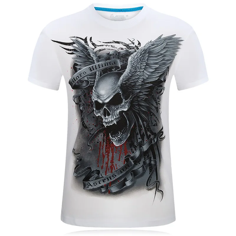 

fashion 3D t shirt men Skull wing pattern men's T-shirt stereo Rock tshirt Hip Hop round neck t-shirt 5XL 6XL white t shirt