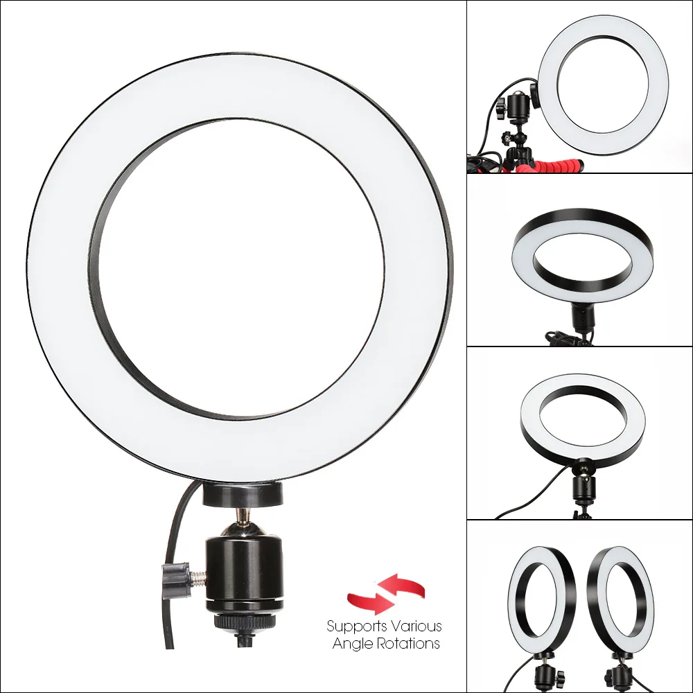 Photography LED Selfie Ring Light 16/26cm three-speed Stepless Lighting Dimmable With Cradle Head For Makeup Video Live Studio