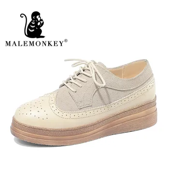 

MALEMONKEY 831728 Womens Leather Platform Shoes 2020 Spring Autumn Lace Up Footwear Female Flat Oxford Platform Women Shoes