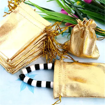 

100Pcs/Lot Gold Organza Drawstring Pouch Jewellery Gift Bags 7*9cm