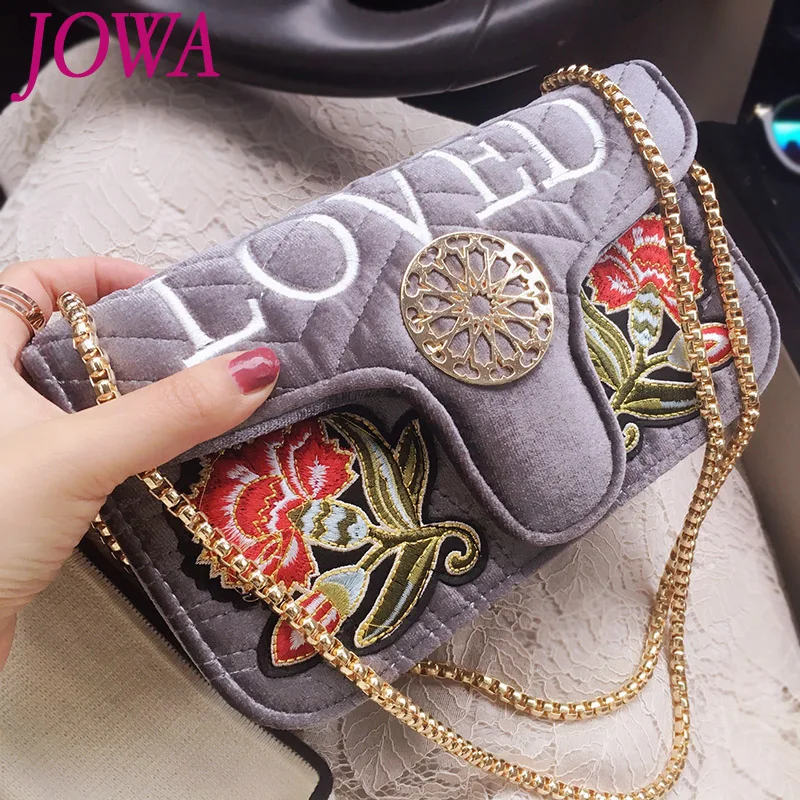 2017 New Design Women's Fashion Flap Vintage Embroidery Chain Shoulder