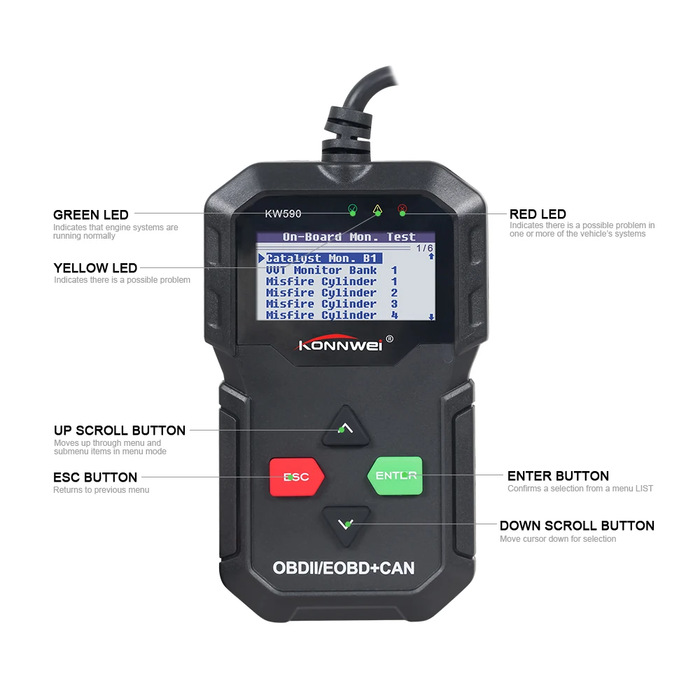 KONNWEI KW590 полная функция OBD2 считыватель кода автоматический сканер диагностический инструмент Поддержка нескольких языков Печатный AL319 кВт 590