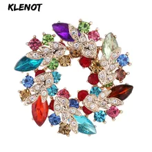 Красочные Стразы булавки-брошки с кристаллами Броши «венок» цветок брошь для женщин платье украшения Свадебная одежда ювелирные изделия