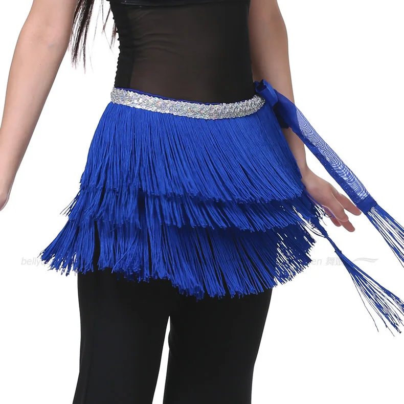 3 слоя бахрома блесток Восточный танец живота костюм пояс для продажи женский танец хип шарф шарфы аксессуары для танца живота одежда - Цвет: sapphire