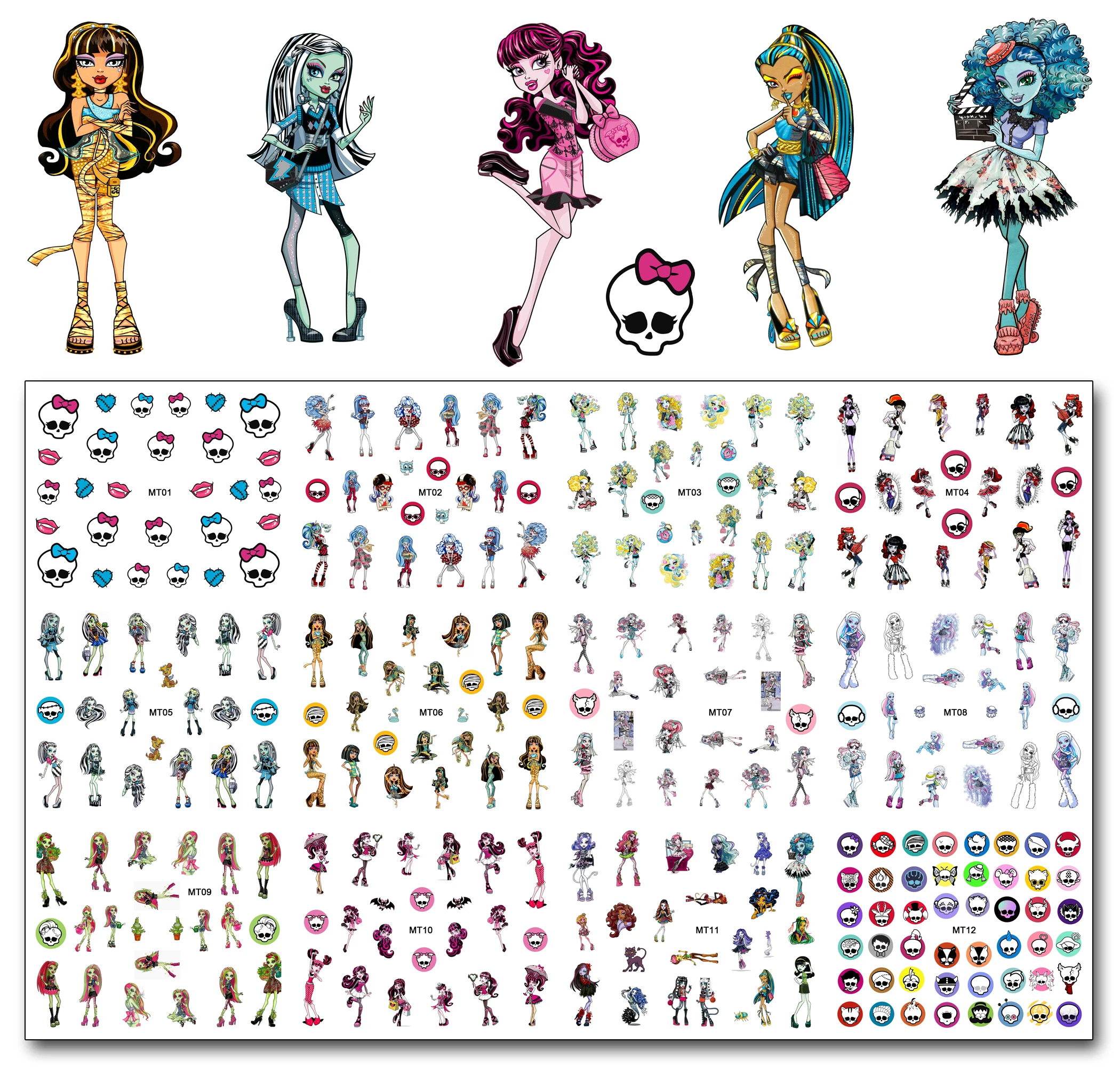 12 hojas/lote uƱas MT01-12 dibujos animados crƔneo monstruo mascota arte uƱas agua pegatina para tatuaje de uƱas de alta calidad (12 diseƱos en 1) 12 hojas/lote uƱas MT01-12 dibujos animados crƔneo monstruo mascota arte uƱas agua pegatina para tatuaje de uƱas de alta calidad (12 diseƱos en 1)