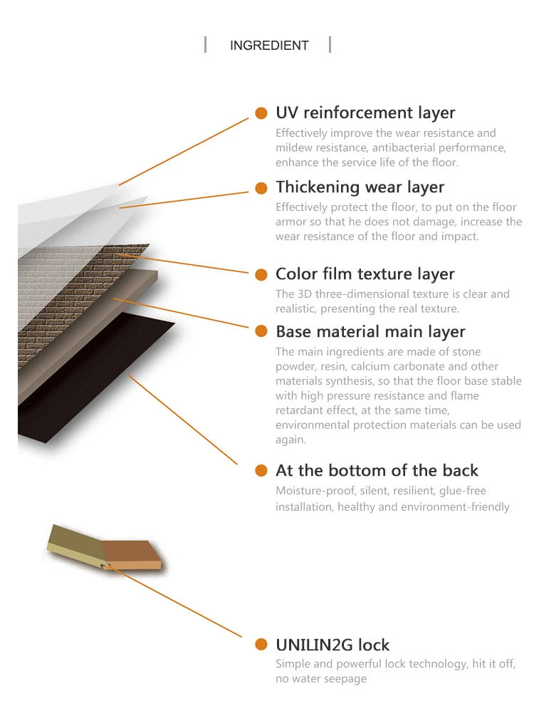 Каменно-пластиковый композитный замок пола, имитация дерева, без формальдегида, водонепроницаемый и износостойкий, бытовой и коммерческий
