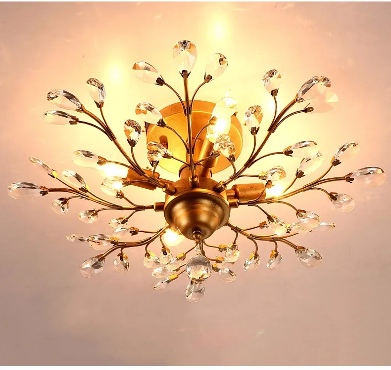 Comprar País americano retro ramas de cristal araña sala de estar cama color negro oro color E14 110 240V