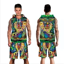 Tracksuits Men Sleeveless Hoodies Men Set Hip Hop Harajuku Sweatshirts 3D Print Loose Thin Unisex Hooded Tops Pullovers shorts