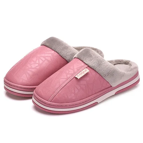 Urbanfind для мужчин; зимние теплые домашние тапочки; большие размеры 45, однотонные ботинки из полиуретановой искусственной кожи, водонепроницаемые часы, мужские тапочки для взрослых - Цвет: Pink