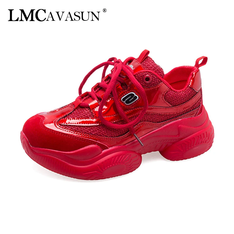 

LMCAVASUN Women Platform Sneakers 2019 Fashion Women Red Silver Dad Shoes Ladies Casual Chunky Footwear Women Chaussures Femme