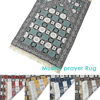 

Thickening Muslim Blanket Prayer Rug Anti-skid Living Room Islamic Prayer Mat Polyester Soft Retro Tassel Carpet Decor 110x70cm