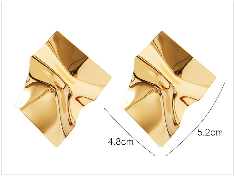 SRCOI золотые сморщенные металлические серьги, Необычные геометрические преувеличенные серьги из цинкового сплава, Женские Ювелирные изделия, минималистичный стиль в стиле панк