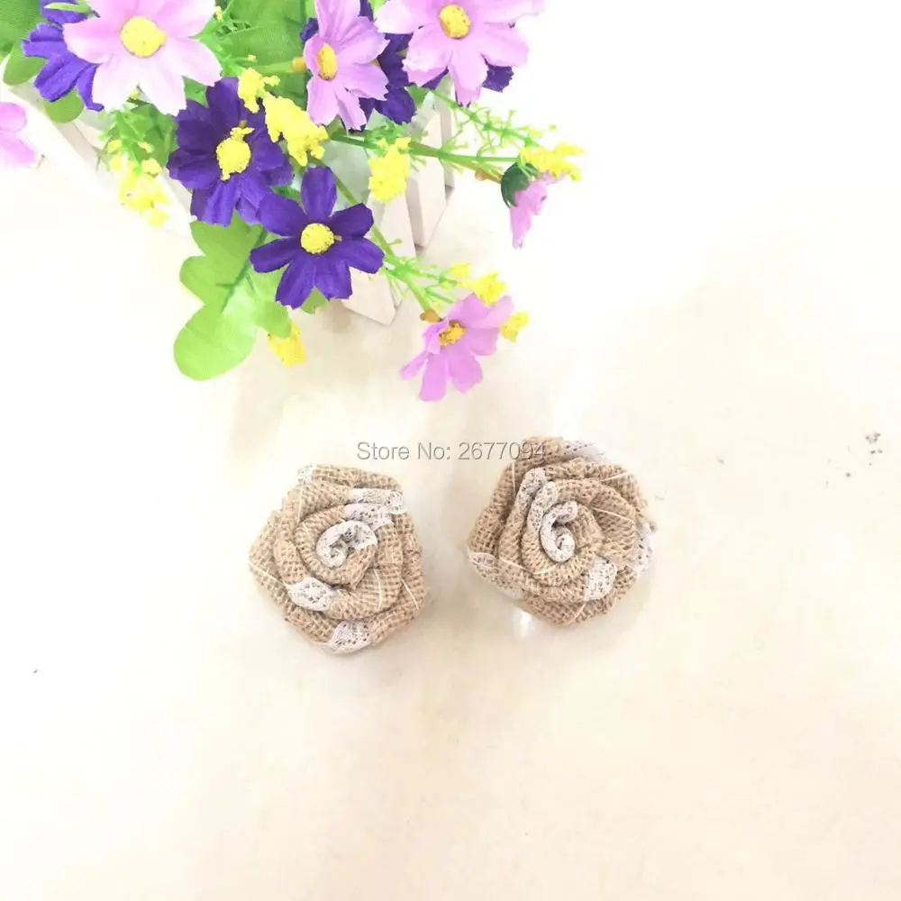 

10pc/Lot Hessian Vintage Decoration Wedding Jute Flower with Lace DIY Garment Hat Accessories Rustic Party Event Home Decoration
