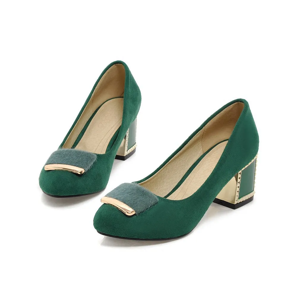 Новинка г. модная женская обувь большой размер 31–48 повседневные туфли-лодочки с круглым носком с металлическими украшениями на высоком каблуке черный красный желтый зеленый цвет AYY-080 - Цвет: green