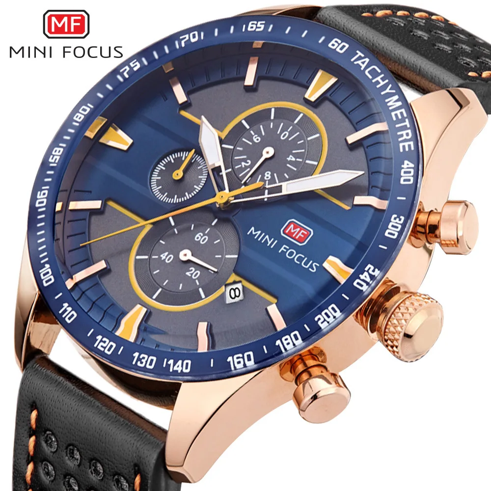 

Mini Focus fashion sports watch 3 - eye 6 - pin chronograph calendar waterproof men's watch 0002 g