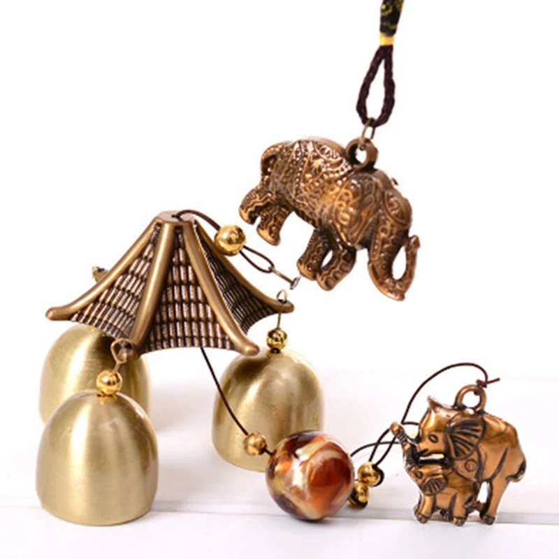 Koop Windgong Pisces Olifant Ornamenten Houten Huis Landschap Tuin Muur Opknoping Ambachten Geschenken Retro Metal Bells Outdoor Decor