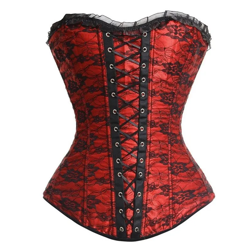 Сексуальный Кружевной Корсет Burlesque со шнуровкой атласная пластиковая костяной