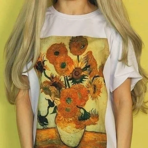 

PUDO-JBH Summer Fashion Top Tee Van Gogh Sunflower Van Gogh 3D Printed T-Shirt Casual Sunflowers Tees Unisex Tops Outfits