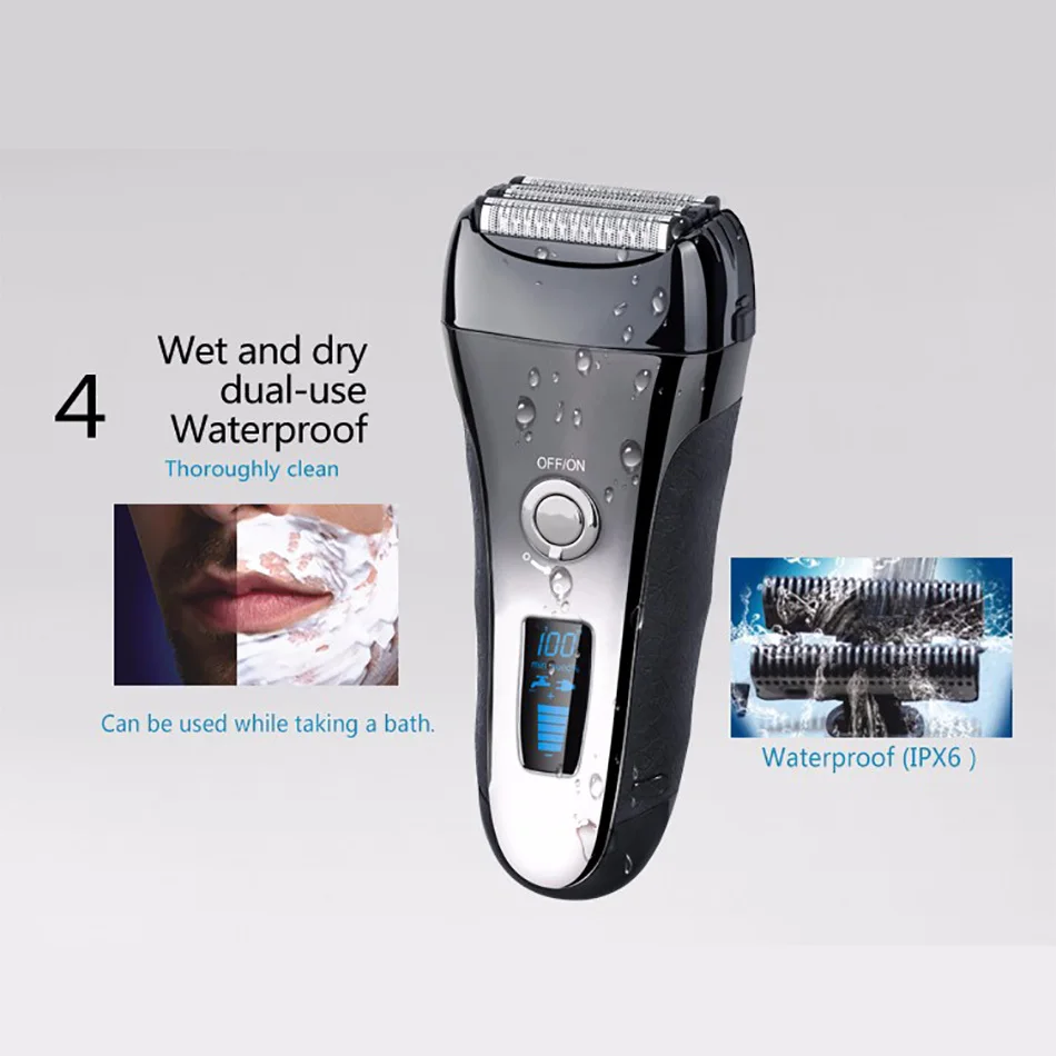 Kemei  Waterproof IPX6 LCD Display Rechargeable Electric Reciprocating Shaver 4D Floating Shaving Razor For Men Face Care