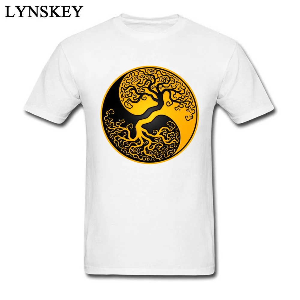 Cool T-shirts Brand Crewneck Simple Style Pure Cotton Men's Tops Shirts Custom Short Sleeve Tee Shirt Top Quality Wholesale Yellow and Black Tree of Life Yin Yang white