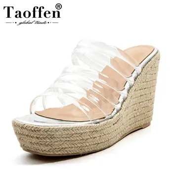

TAOFFEN Real Leather Women High Heels Sandals Platform Party Vacation Summer Shoes Women Elegant Wedding Footwear Size 34-39