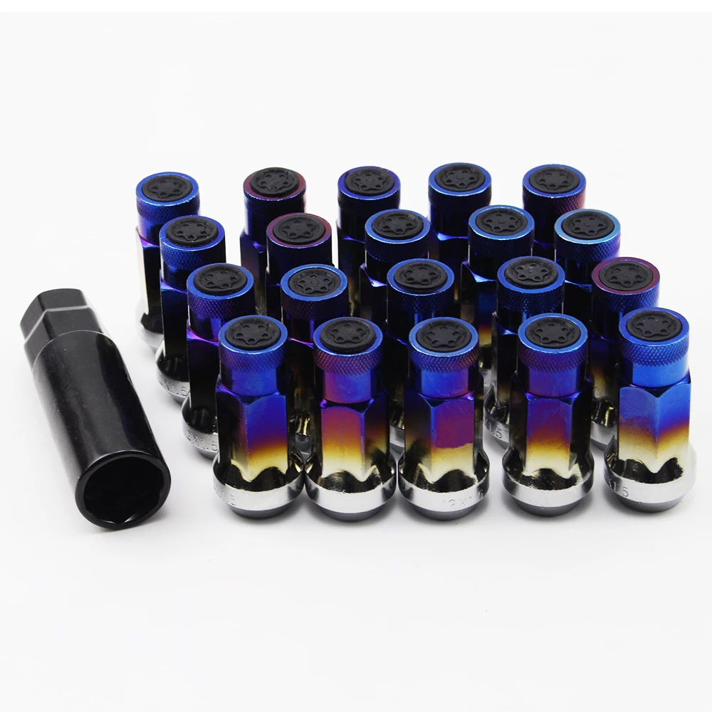 

48mm Steel Open End Titanium Blue Strong Racing Wheel Lug Nuts
