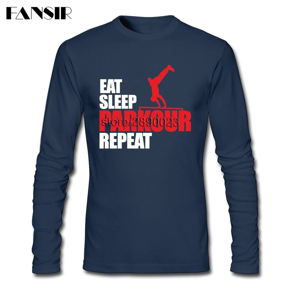 Eat Sleep Паркур Повторите Винтаж футболки для Для мужчин футболка с длинными