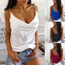 Новинка, сексуальная летняя рубашка без рукавов, сексуальная майка с v-образным вырезом, свободная повседневная плиссированная майка с бретельками, жилет, женская одежда, маленький слинг# YJP