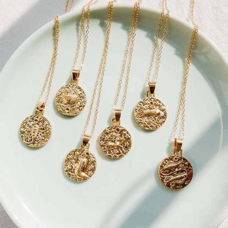 

Simple Round Necklace Women Choker Gold Color constellation Necklaces Pendants Collier Femme Chain Collar collares