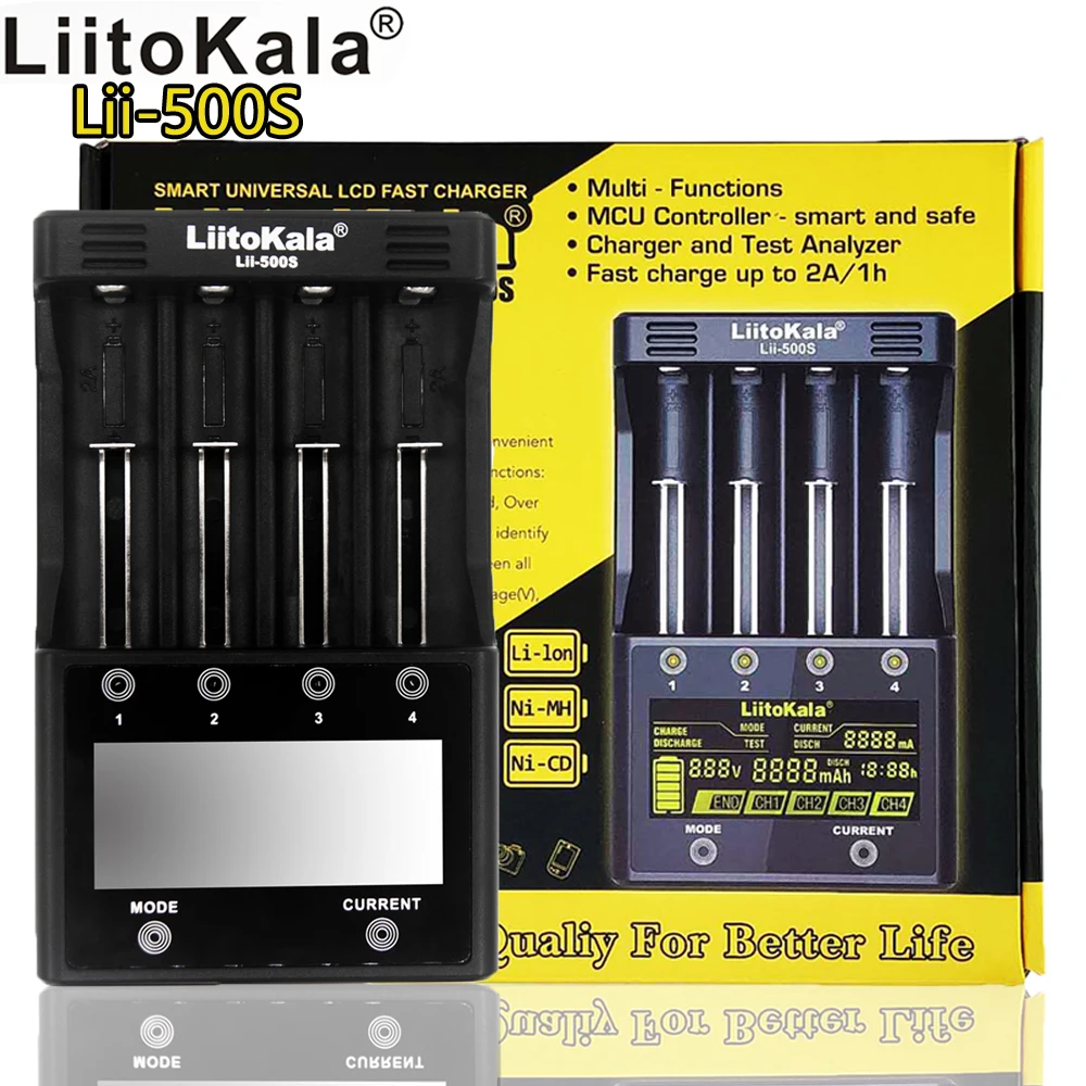 

LiitoKala Lii-500S Lithium Battery Charger 18650 26650 21700 AA AAA li-ion Rechargeable Battery Test Capacity Touch Sound Prompt