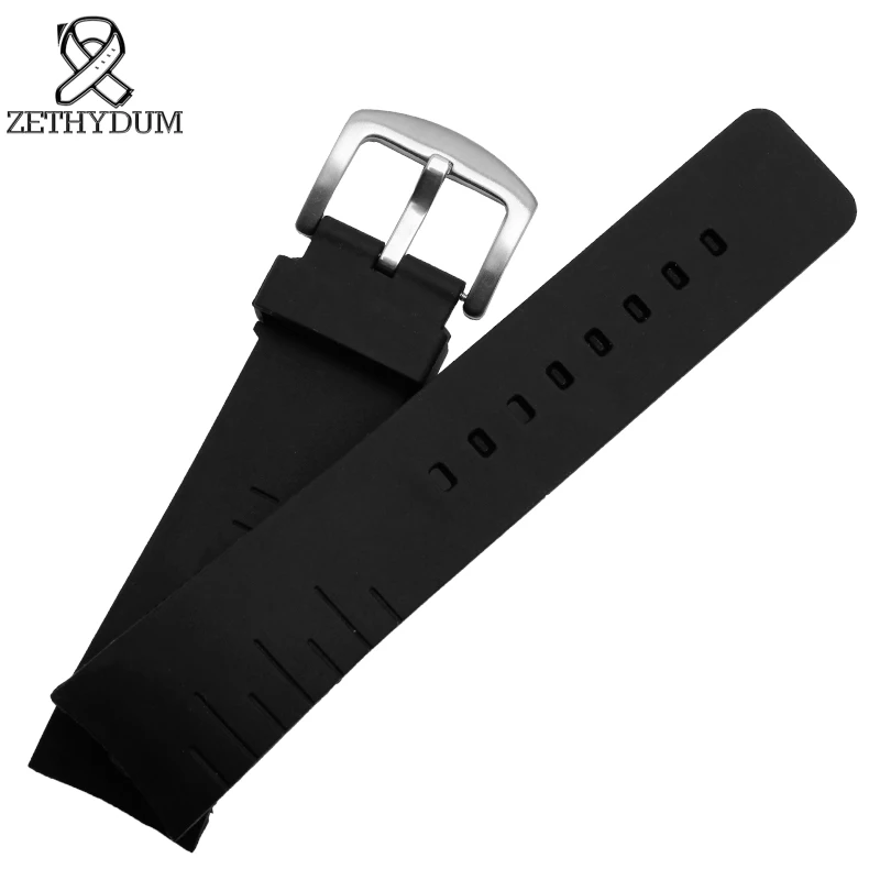 Silicone watch belt waterproof rubber bracelet 24mm black rubber watch