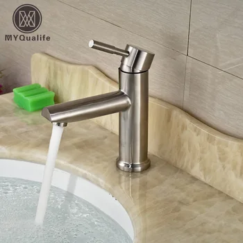 

Free Shipping Bathroom Vanity Sink Basin Faucet Deck Mount Single Lever Water Tap Brushed Nickel Finish