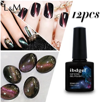 

12 Pcs/lot 2set 6colors ibdgel brand 7.3ML black bottle Soal off Nail Gel long lasting UV LED 5D Magic Cat Eye gel nails series