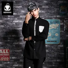 GENANX Brand Fashion Long Sleeved Black Casual Print Shirts Male Social Dress Shirt Clothes Size M-Xxl