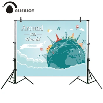 

Allenjoy Vinyl material photography Travel famous world landmarks tour couple aircraft modern backdrop photo studio props