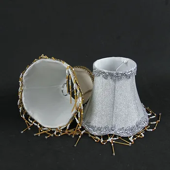 

Luxury Llace Chandelier LampShade, Gold and Silver Fabric Wall Lamp Shades with Beads, Clip On