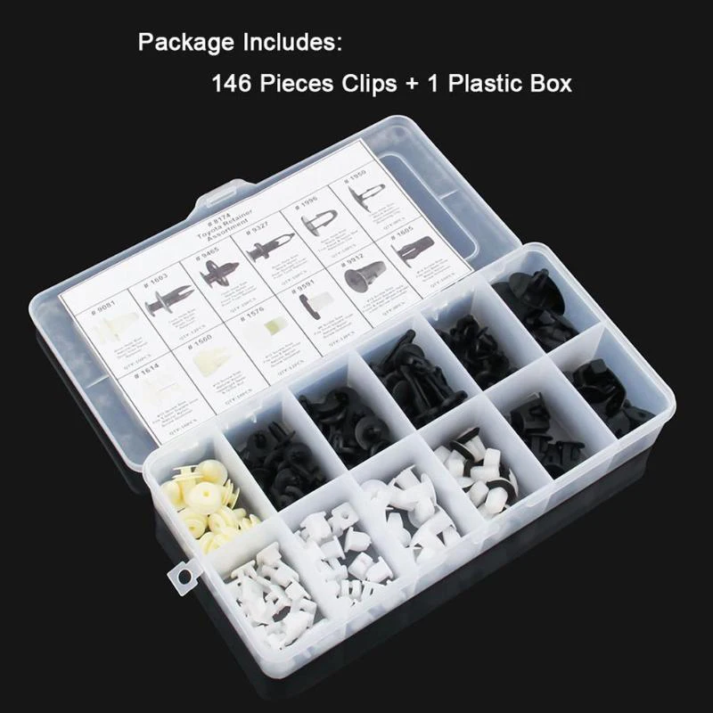 

146x Car Plastic Clips Rivet Set Push Fit Door Boot Trim Panels Bumper Fastener