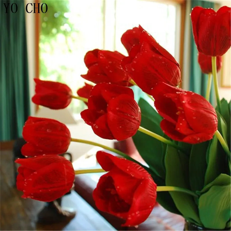 

(10 pcs/lot) 66cm European 1 single piece high-grade wholesale large red silk Tulip simulation artificial flower home decoration