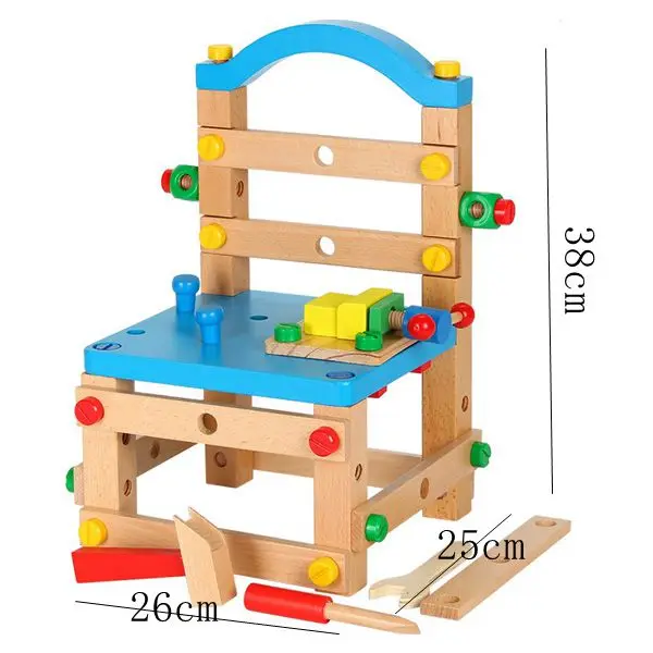 Luban стул развивающие игрушки гайка и винт в сборе разборная модель комплект деревянные игрушки для детей мальчиков - Цвет: Синий