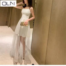 Платье oln в Корейском стиле, Новое поступление,, noble de платье благородное и элегантное модное тонкое платье, Сетчатое женское длинное платье