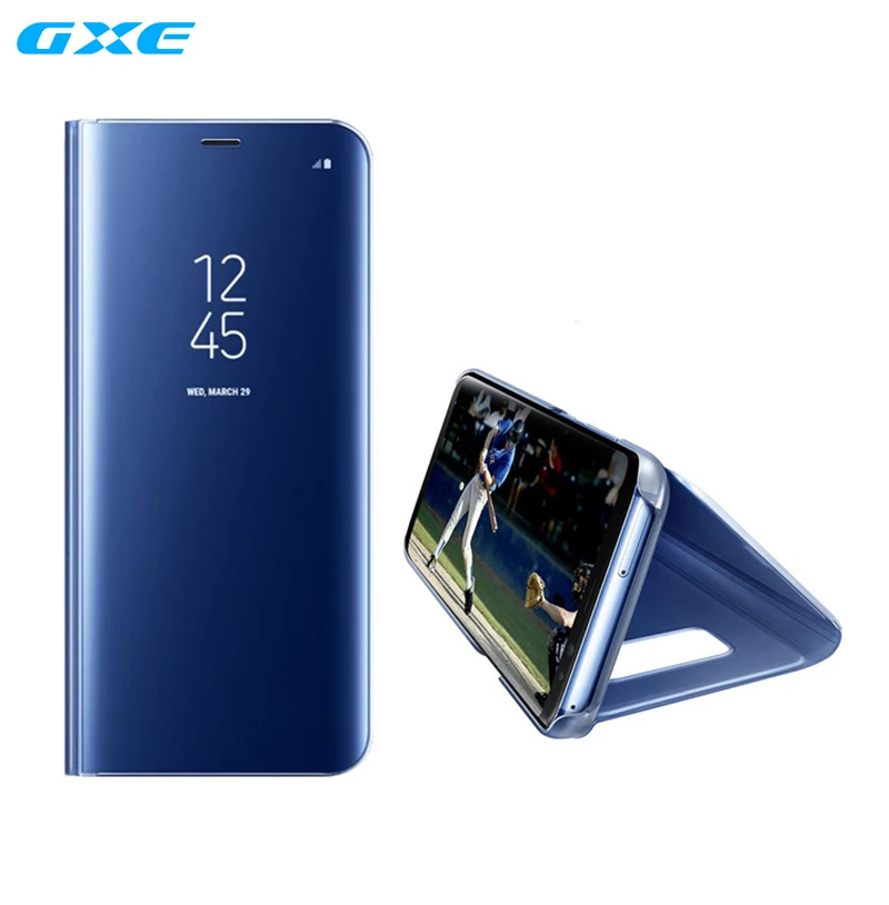  GXE for Samsung Galaxy S8 Plus Clear View Flip Case Electroplating Mirror Mobile Phone Stand Leathe