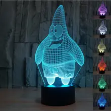 2016 Creative Patrick Star Lampe 3D Bulbing Illusion Bedroom Night Light for Children 7 Color Change Led Desk Light Lamp Led