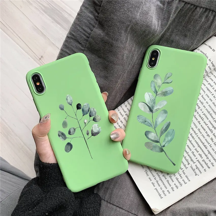 Fashion green plant leaf phone Case For iPhone X 7 Plus XS 10 Case Silicone Phone Cover case For iPhone 6S 8 6 Plus XS Max Case