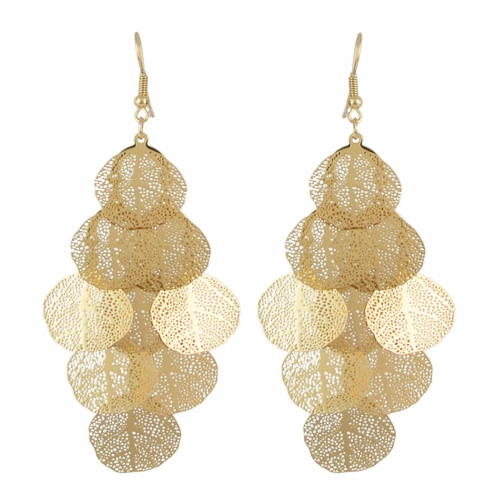 New European Ladies Dangle Earrings Long Gold Color Trendy ...