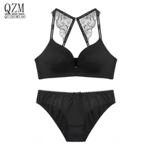 QIZHIMIAO бесшовный сексуальный Глубокий V бюстгальтер наборы Женский бабочка кружева красота сзади нижнее белье наборы