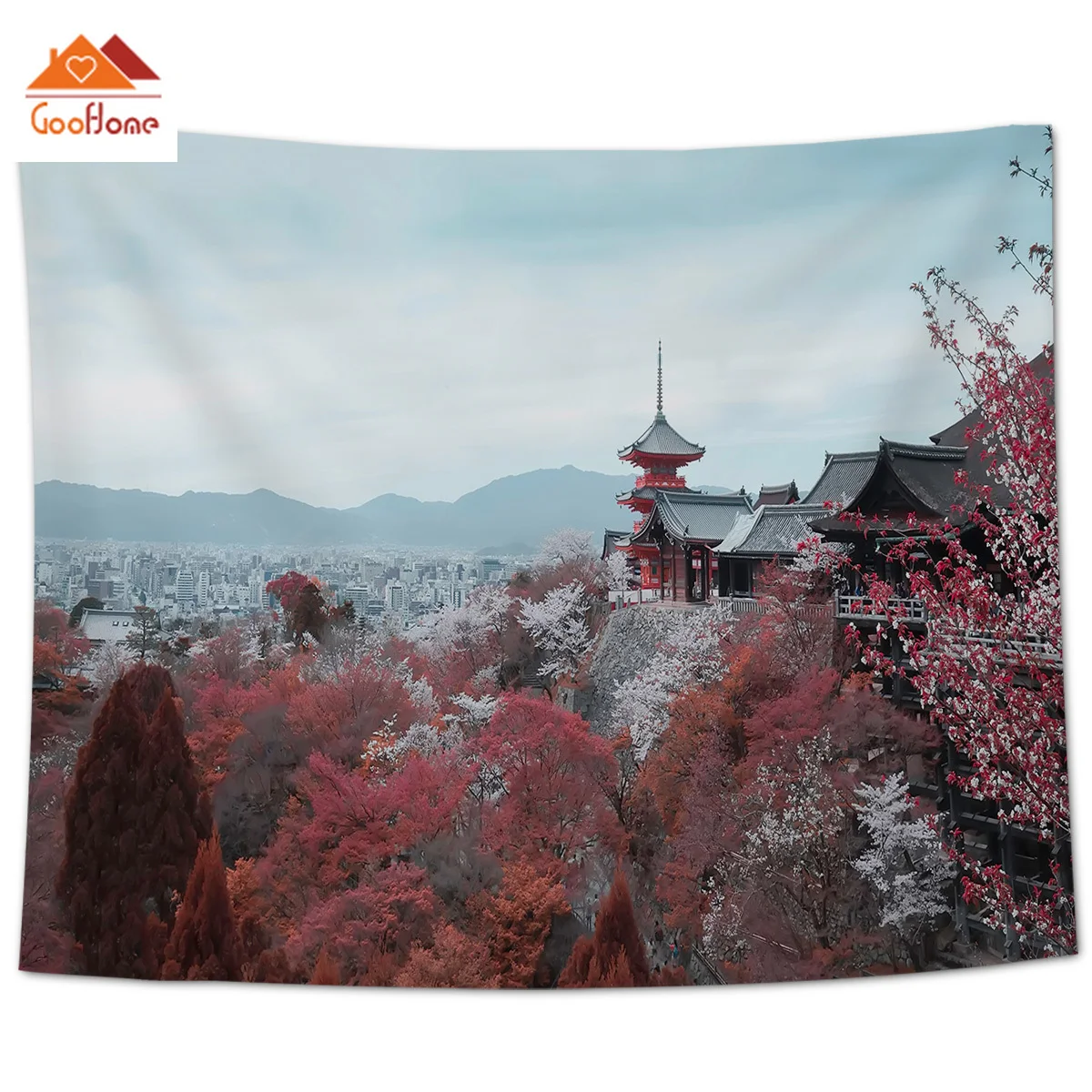 Goohome Kyoto Maple Leaves Wall Decor Coverlet Tapestry Art Blanket Bedding Throw Towel Wrinkle-Resistant Window | Дом и сад