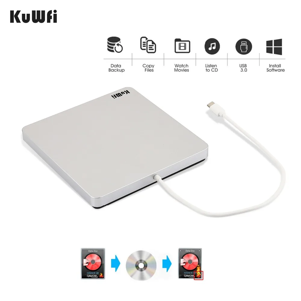  External Automatic Slot-loading Blu-Ray DVD Drive Burner Player Type-C DVD-RW VCD CD RW Reader For 